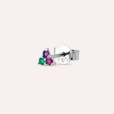 0.06 CT Amethyst, Emerald and Ruby Mini Single Earring - Nev Jewellery