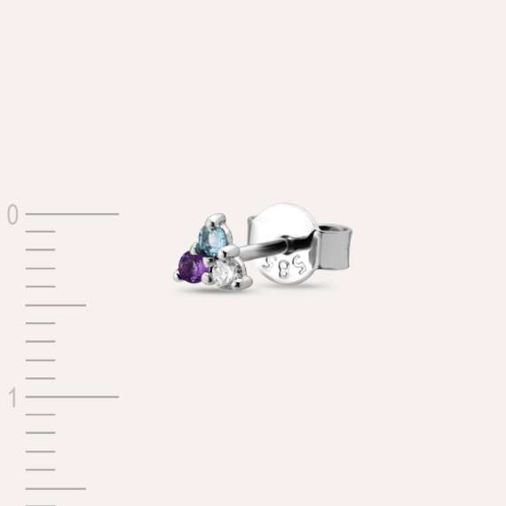 0.06 CT Diamond, Amethyst and Aquamarine Mini Single Earring - 4