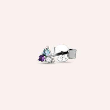 0.06 CT Diamond, Amethyst and Aquamarine Mini Single Earring - Nev Jewellery