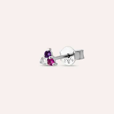 0.06 CT Diamond, Amethyst and Ruby Mini Single Earring - Nev Jewellery