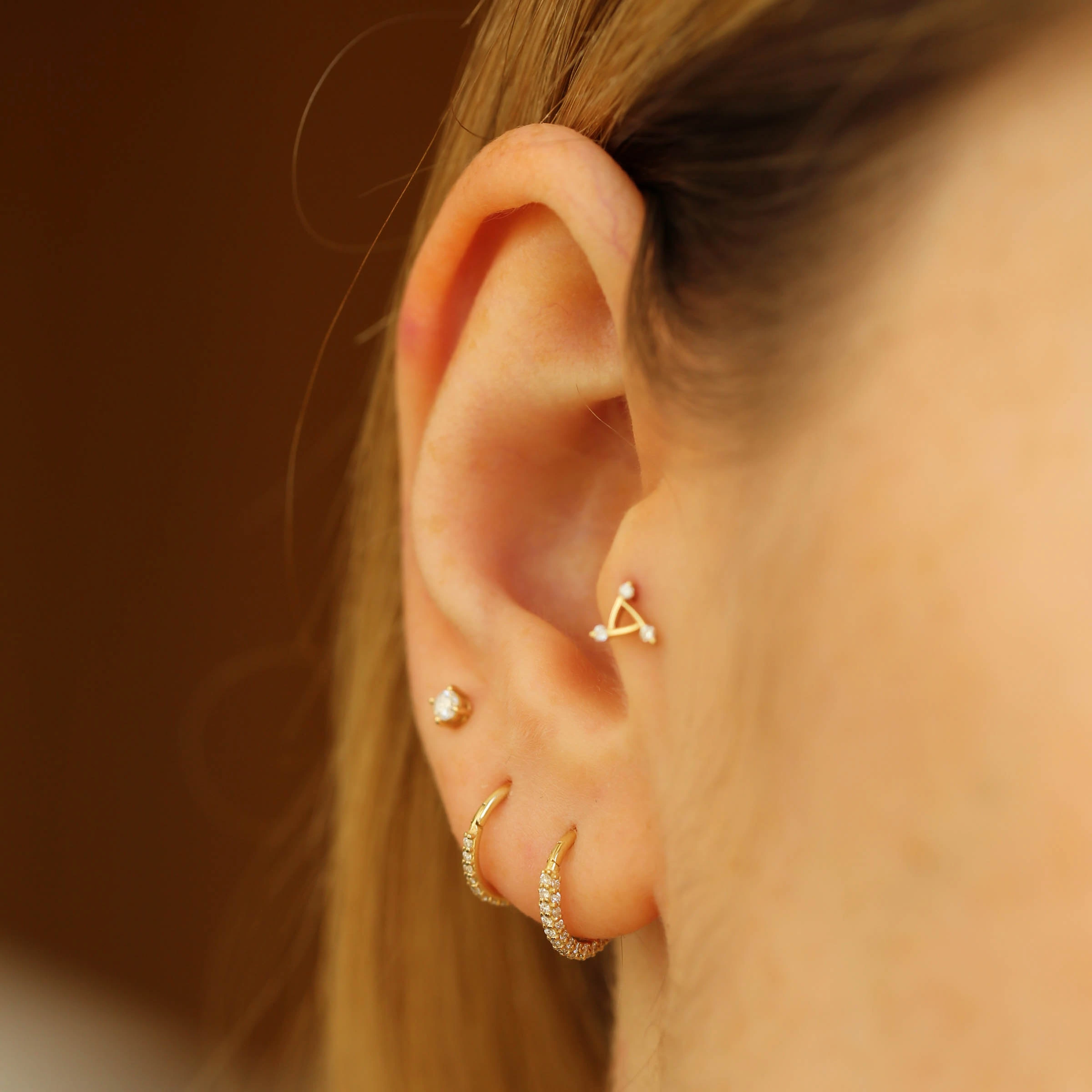 0.06 CT Diamond Yellow Gold Hoop Piercing - 4