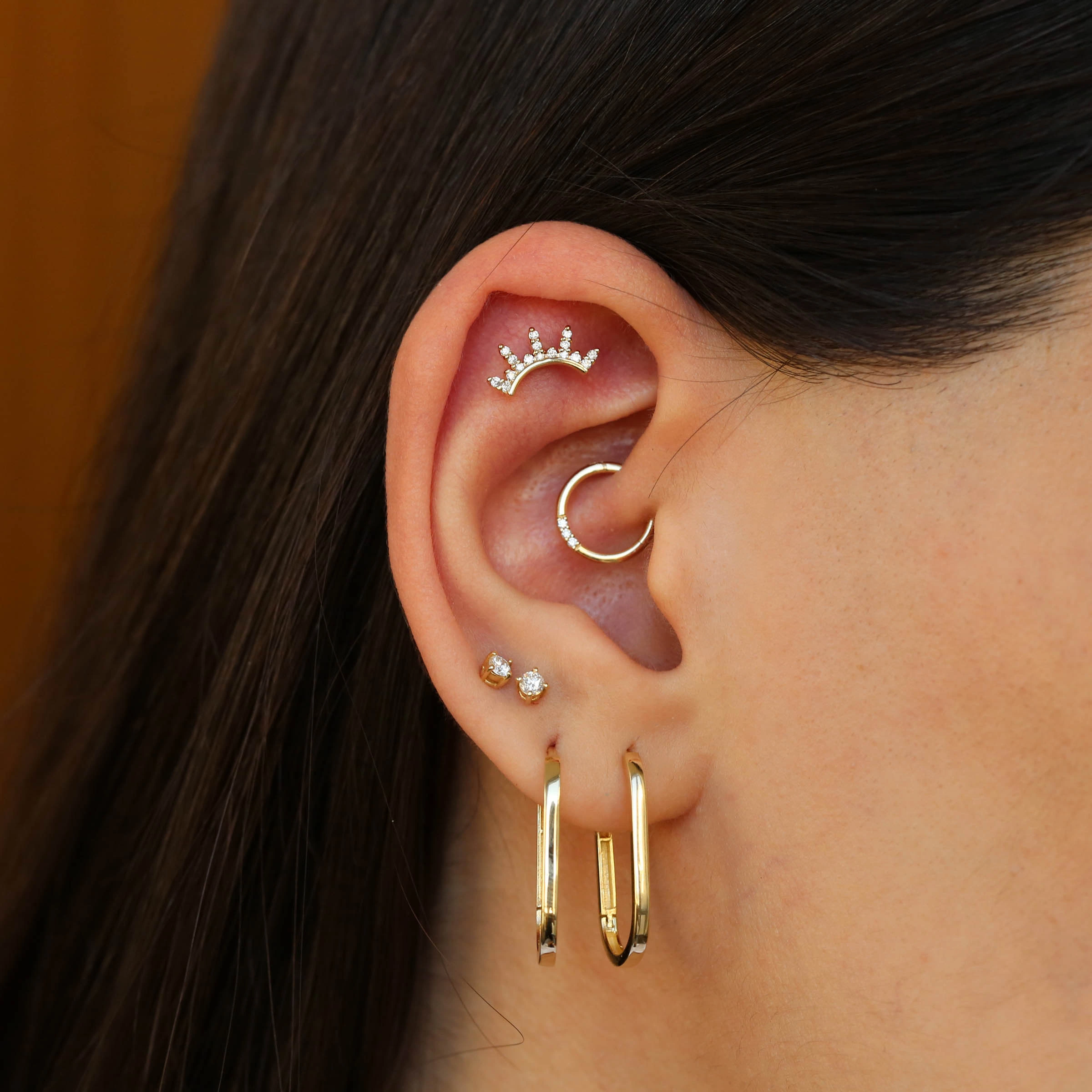 0.06 CT Diamond Yellow Gold Solitaire Piercing - 5