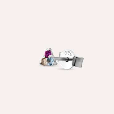 0.07 Brown Diamond, Ruby and Aquamarine Mini Single Earring - Nev Jewellery