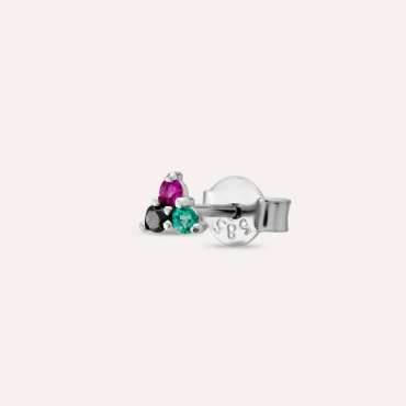 0.07 CT Black Diamond, Emerald and Ruby Mini Single Earring - Nev Jewellery