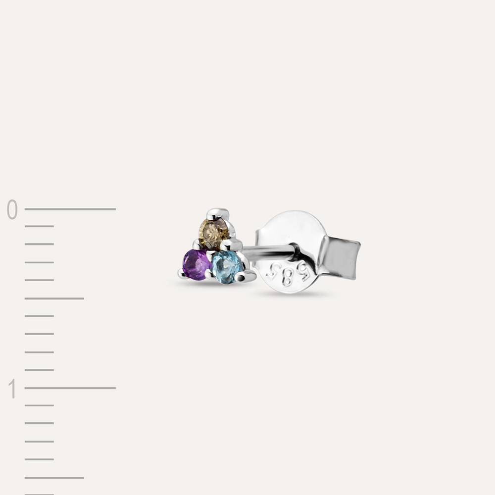 0.07 CT Brown Diamond, Amethyst and Aquamarine Mini Single Earring - 3