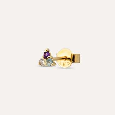 0.07 CT Brown Diamond, Amethyst and Aquamarine Mini Single Earring - Nev Jewellery