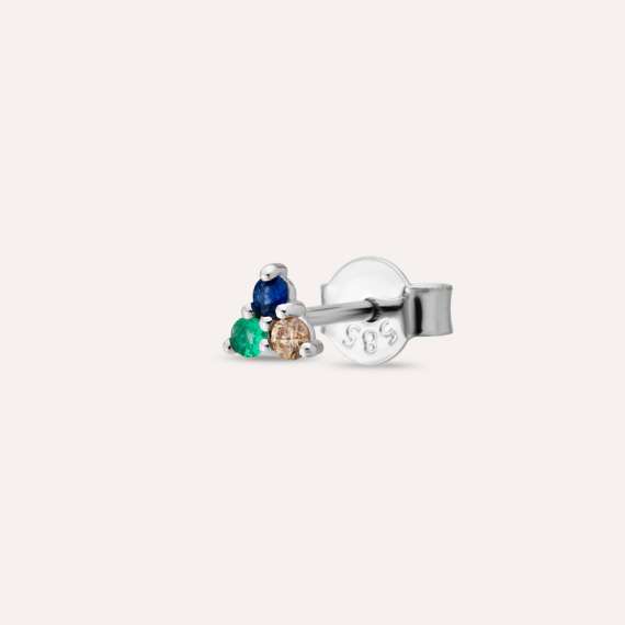 0.07 CT Brown Diamond, Sapphire and Emerald Mini Single Earring - 1