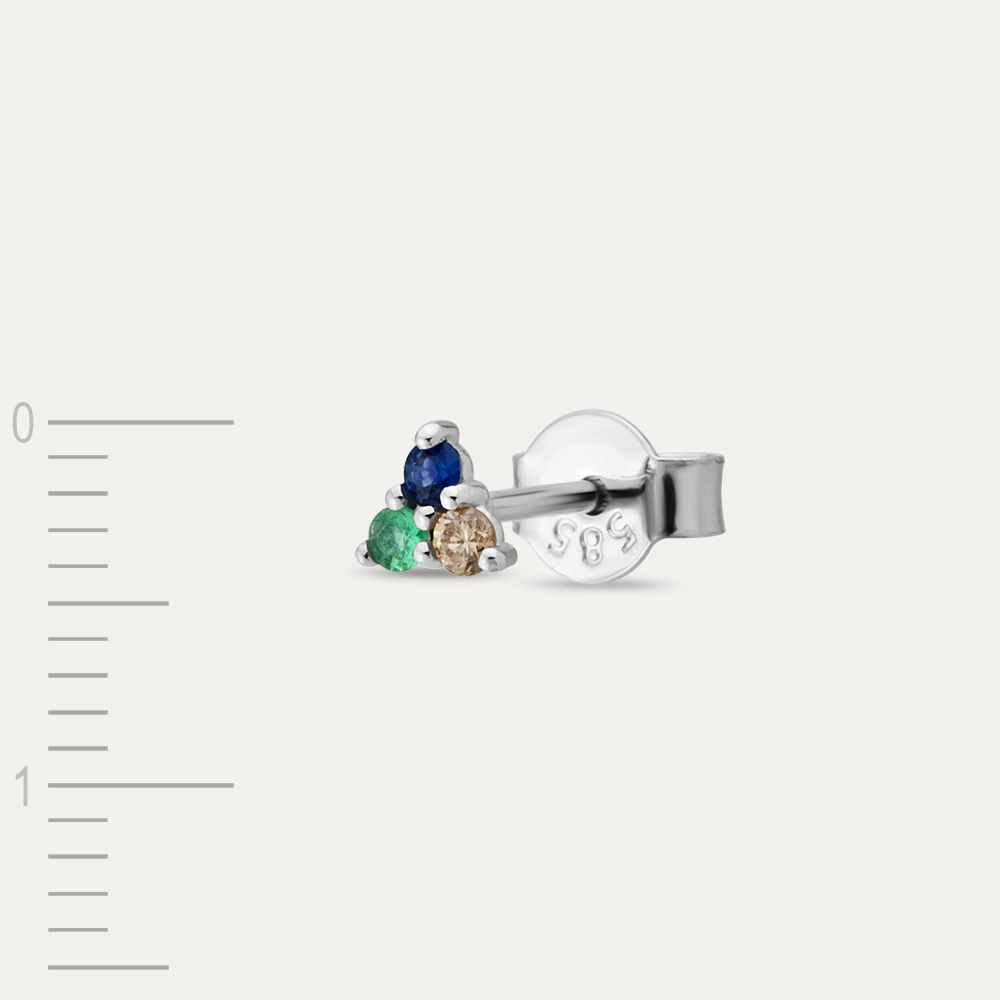 0.07 CT Brown Diamond, Sapphire and Emerald Mini Single Earring - 4