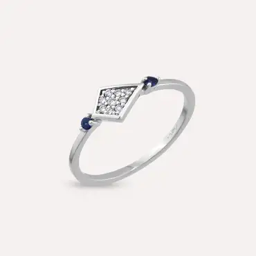 Petite Sapphire and Diamond White Gold Ring - Nev Jewellery (1)