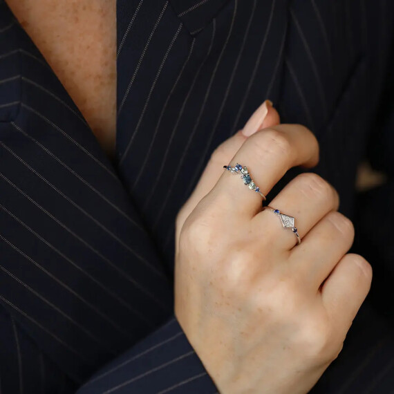 Petite Sapphire and Diamond White Gold Ring - Nev Jewellery