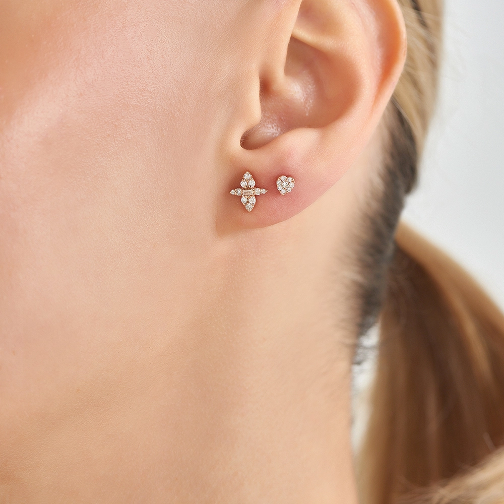 0.15 CT Baguette Cut Diamond Rose Gold Single Earring - Nev Jewellery (1)