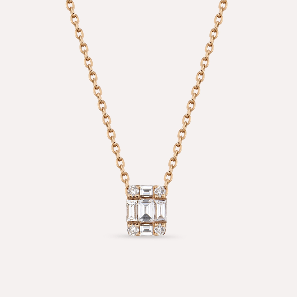 0.16 CT Baguette Cut Diamond Rose Gold Necklace - Nev Jewellery (1)