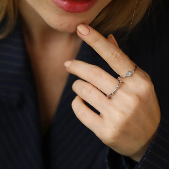0.12 CT Diamond White Gold Bamboo Ring - Nev Jewellery