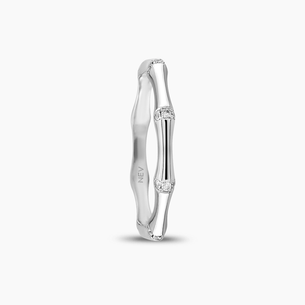 0.12 CT Diamond White Gold Bamboo Ring - 4