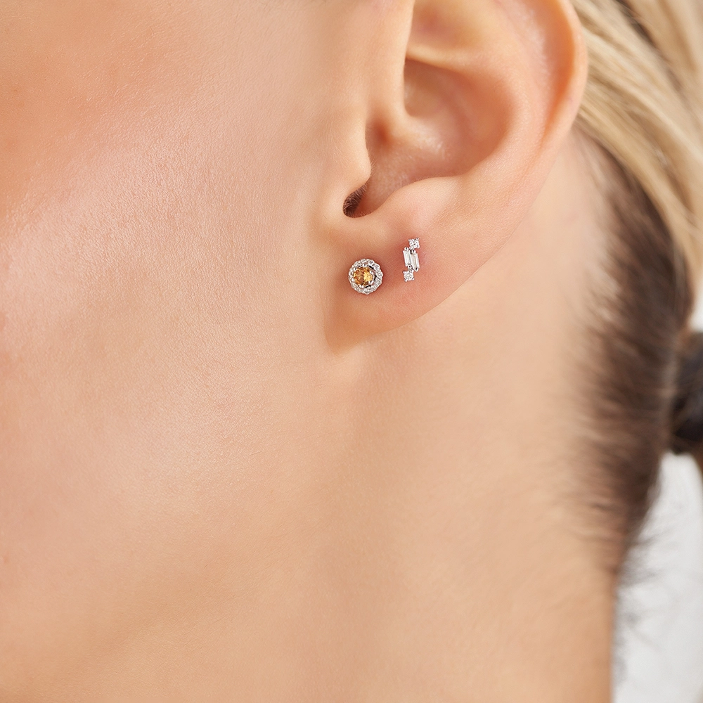 0.17 CT Orange Sapphire and Diamond White Gold Single Earring - Nev Jewellery (1)