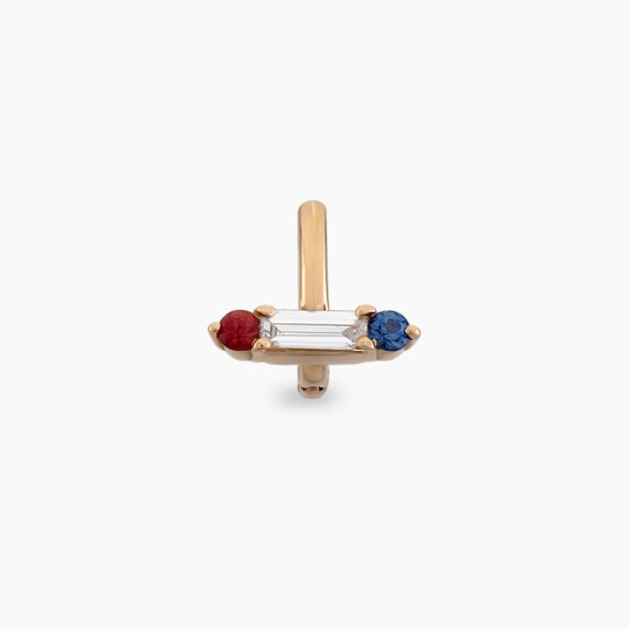 Sara Baguette Cut Diamond, Red and Blue Sapphire Hoop Piercing - Nev Jewellery