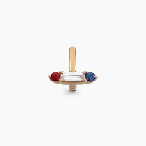 Sara Baguette Cut Diamond, Red and Blue Sapphire Hoop Piercing - 1