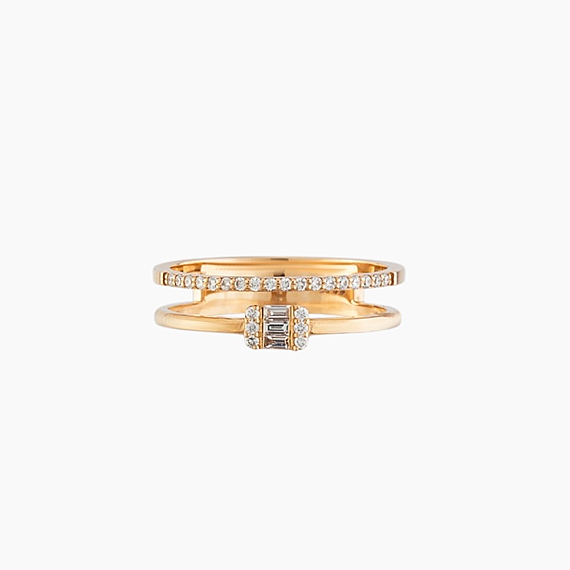 0.19 CT Baguette Cut Diamond Double Row Half Eternity Ring - 3
