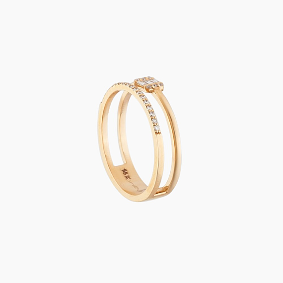 0.19 CT Baguette Cut Diamond Double Row Half Eternity Ring - 5