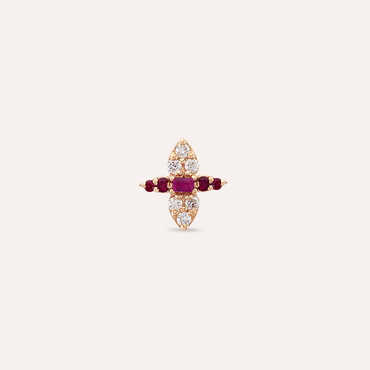 0.19 CT Baguette Cut Ruby and Diamond Rose Gold Single Earring - Nev Jewellery