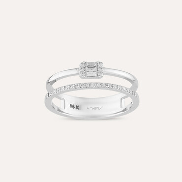 0.20 CT Baguette Cut Diamond Double Row Half Eternity Ring - Nev Jewellery