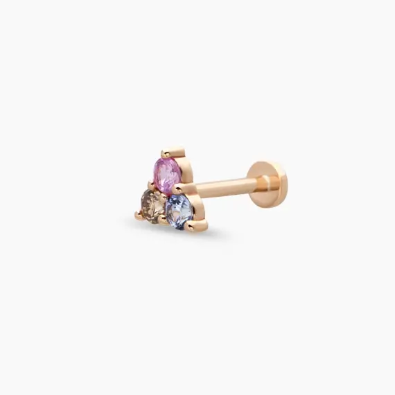 Triangle 0.20 CT Multicolor Sapphire and Brown Diamond Rose Gold Piercing - 1