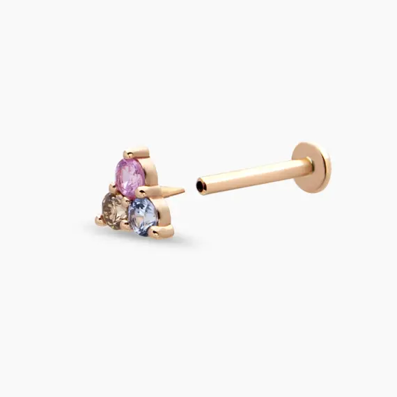 Triangle 0.20 CT Multicolor Sapphire and Brown Diamond Rose Gold Piercing - 4