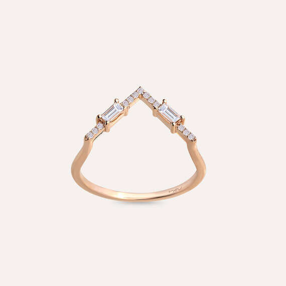 0.25 CT Baguette Cut Diamond Rose Gold Chevron Ring - 4