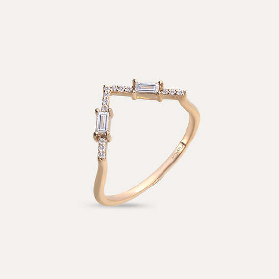 0.25 CT Baguette Cut Diamond Rose Gold Chevron Ring - 5