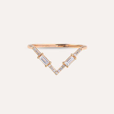 0.25 CT Baguette Cut Diamond Rose Gold Chevron Ring - Nev Jewellery (1)