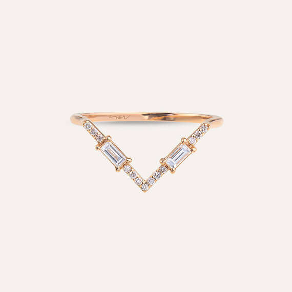 0.25 CT Baguette Cut Diamond Rose Gold Chevron Ring - 2