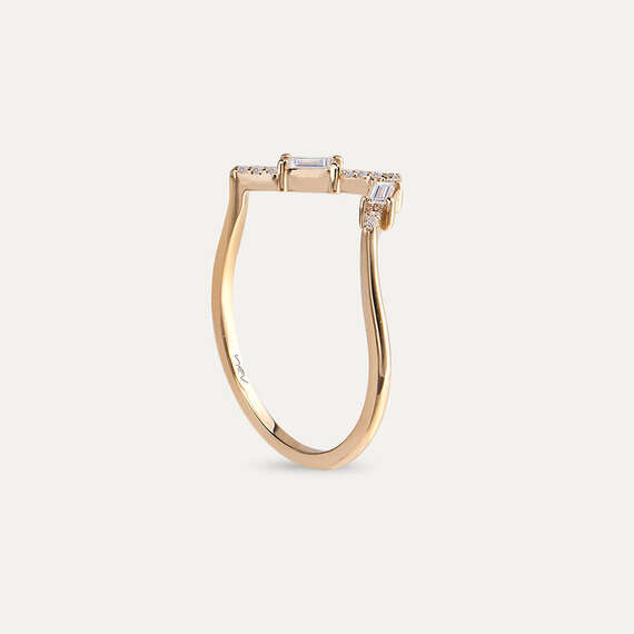 0.25 CT Baguette Cut Diamond Rose Gold Chevron Ring - 6