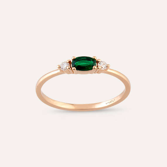 0.32 CT Emerald and Diamond Rose Gold Ring - 2