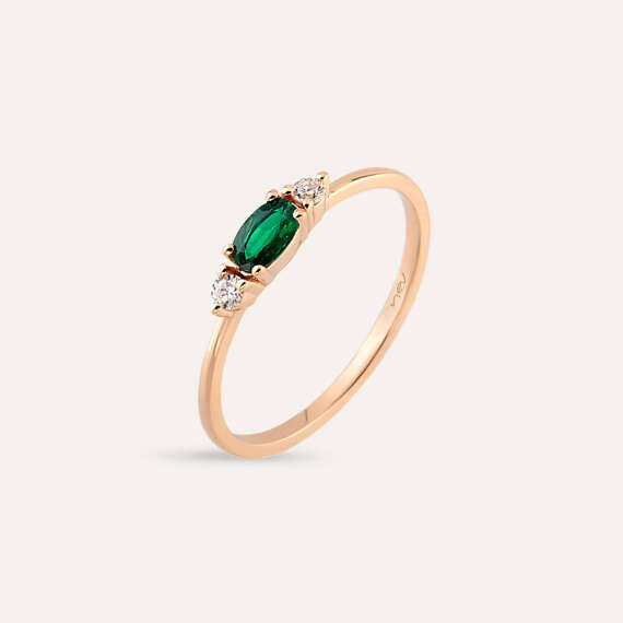 0.32 CT Emerald and Diamond Rose Gold Ring - 1