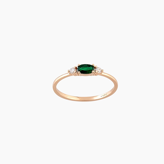 0.32 CT Emerald and Diamond Rose Gold Ring - 1
