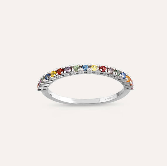 0.27 CT Multicolor Sapphire White Gold Half Eternity Ring - 4