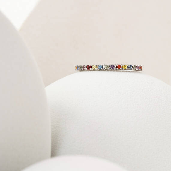 0.27 CT Multicolor Sapphire White Gold Half Eternity Ring - 5