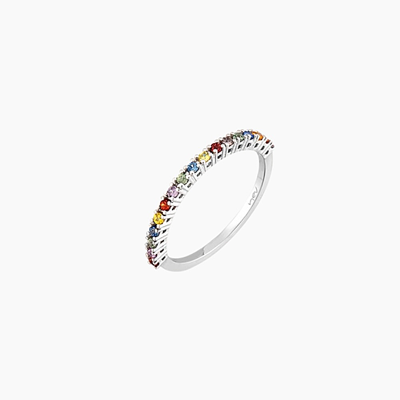 0.27 CT Multicolor Sapphire White Gold Half Eternity Ring - 2