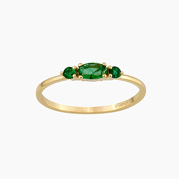 0.28 CT Oval Cut Emerald Yellow Gold Ring - 
