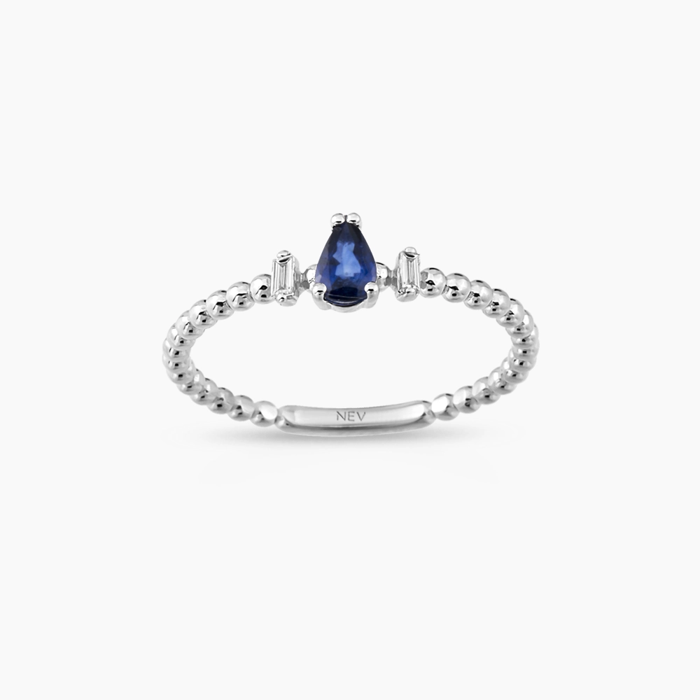 0.29 CT Pear Cut Sapphire and Baguette Cut Diamond White Gold Ring - Nev Jewellery (1)
