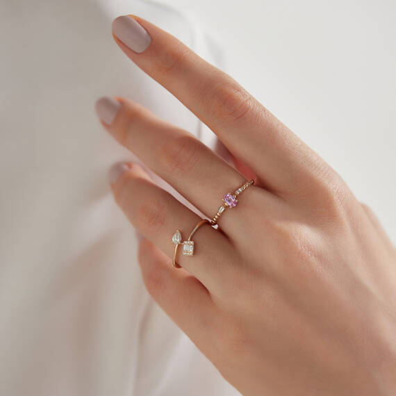 0.31 CT Pink Sapphire and Baguette Cut Diamond Rose Gold Ring - 3