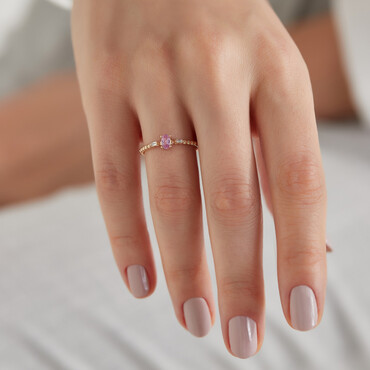 0.31 CT Pink Sapphire and Baguette Cut Diamond Rose Gold Ring - Nev Jewellery (1)
