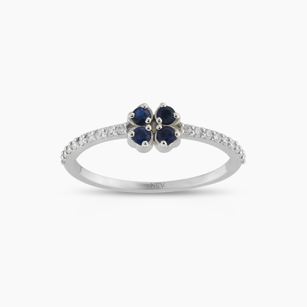 0.32 CT Diamond and Sapphire Four Leaf Clover Ring - Nev Jewellery (1)