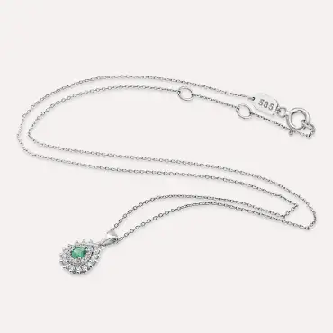 0.34 CT Emerald and Diamond White Gold Anturage Necklace - Nev Jewellery (1)