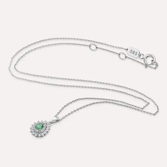 0.34 CT Emerald and Diamond White Gold Anturage Necklace - 2