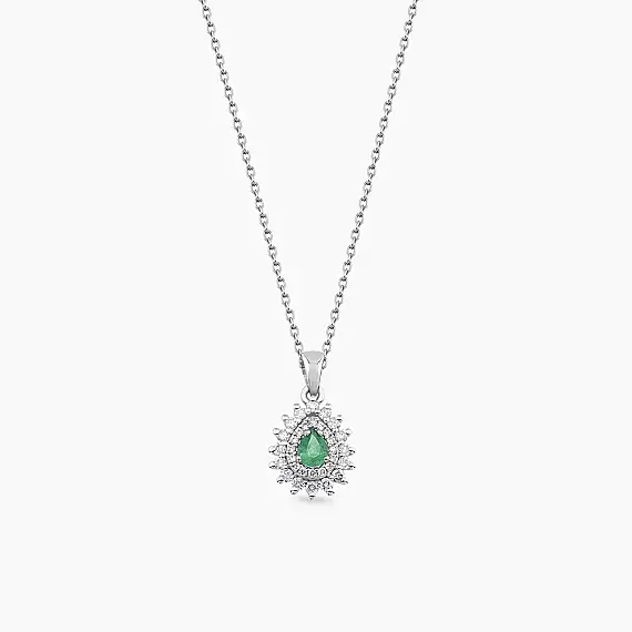 0.34 CT Emerald and Diamond White Gold Anturage Necklace - 1