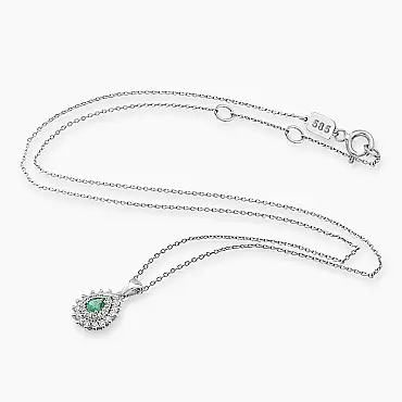 0.34 CT Emerald and Diamond White Gold Anturage Necklace - Nev Jewellery (1)