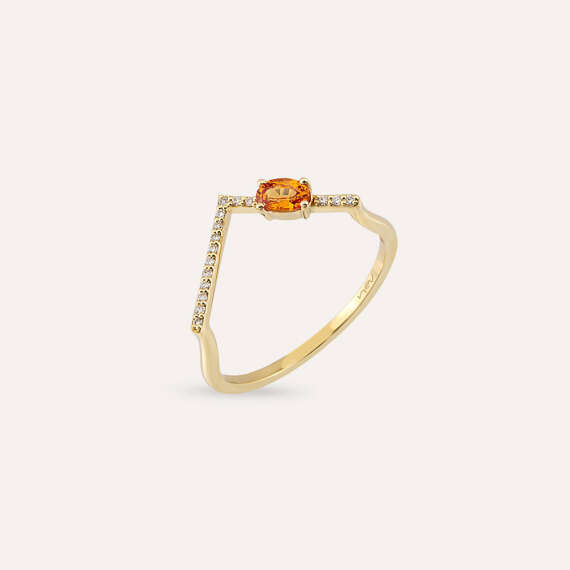 0.35 CT Orange Sapphire and Diamond Chevron Ring - 5