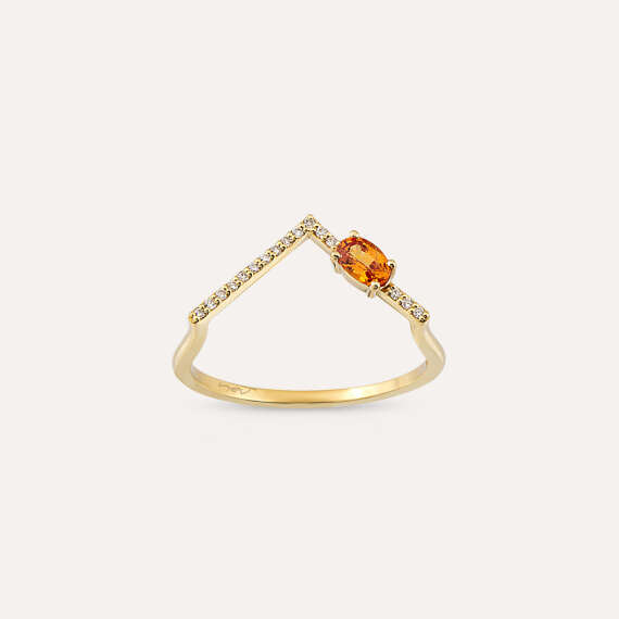 0.35 CT Orange Sapphire and Diamond Chevron Ring - 4