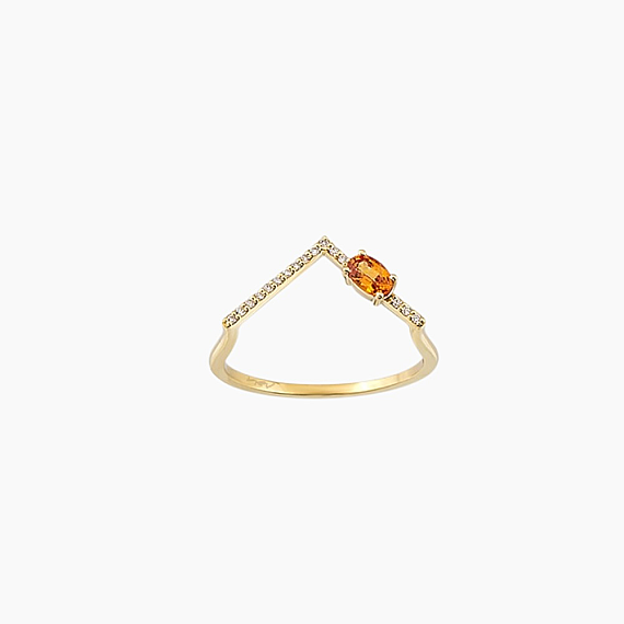 0.35 CT Orange Sapphire and Diamond Chevron Ring - 4